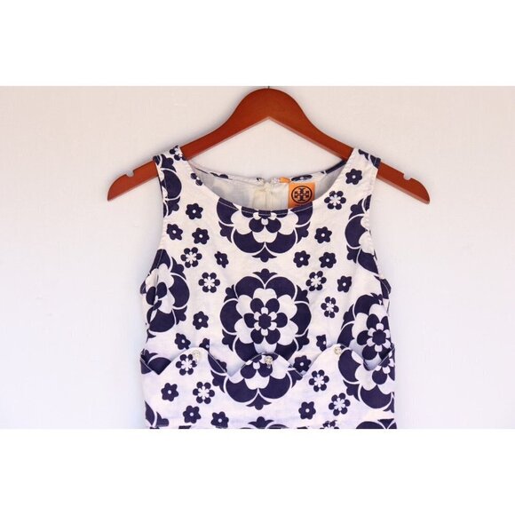 Tory Burch Size US2 XS Purple White Sundress Floral Linen Sleeveless Tank Mini - Picture 3 of 8